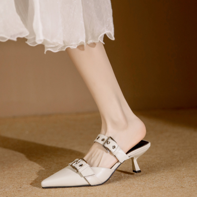 2025 New Women's High Heel Slippers Pointed Toe Thin Heel Fashion Summer Open Toe Slippers - Image 2