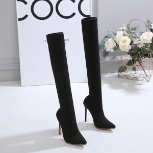 2023 New Cotton Sock Boots Over Knee High Heels Women Shoes Size 35-42