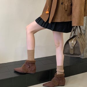 2025 New Winter Fleece Lined Cotton Shoes for Women - Faux Fur Ankle Boots with Hidden Heel