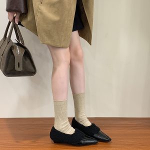 2025 New Winter Fleece Flat Shoes Women's Square Toe Comfortable Shallow Mouth Lamb Wool Casual Shoes