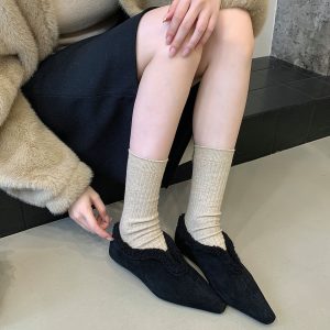 2025 New Winter Fuzzy Flat Shoes Women's Square Toe Comfortable Shallow Mouth Lamb Wool Casual Shoes