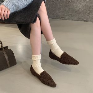 2025 New Winter Fashion Comfortable Casual Furry Shoes Korean Style Square Toe Height Increasing Warm Women's Shoes