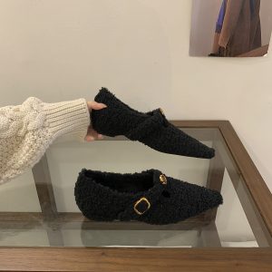 2025 New Winter Fashion Comfortable Casual Furry Shoes Korean Square Toe Hidden Heel Warm Women's Shoes
