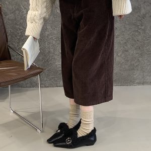 2025 New Winter Korean Square Toe Chunky Heel Furry Shoes Comfortable Deep Mouth Women's Shoes