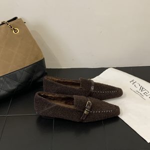 2025 New Winter Fashion Pointed Toe Chunky Heel Fleece Lined Warm Women's Slip On Shoes