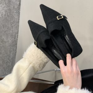 2025 New Pointed Toe Kitten Heel Warm Faux Fur Slip-On Winter Fashion High Heel Shoes