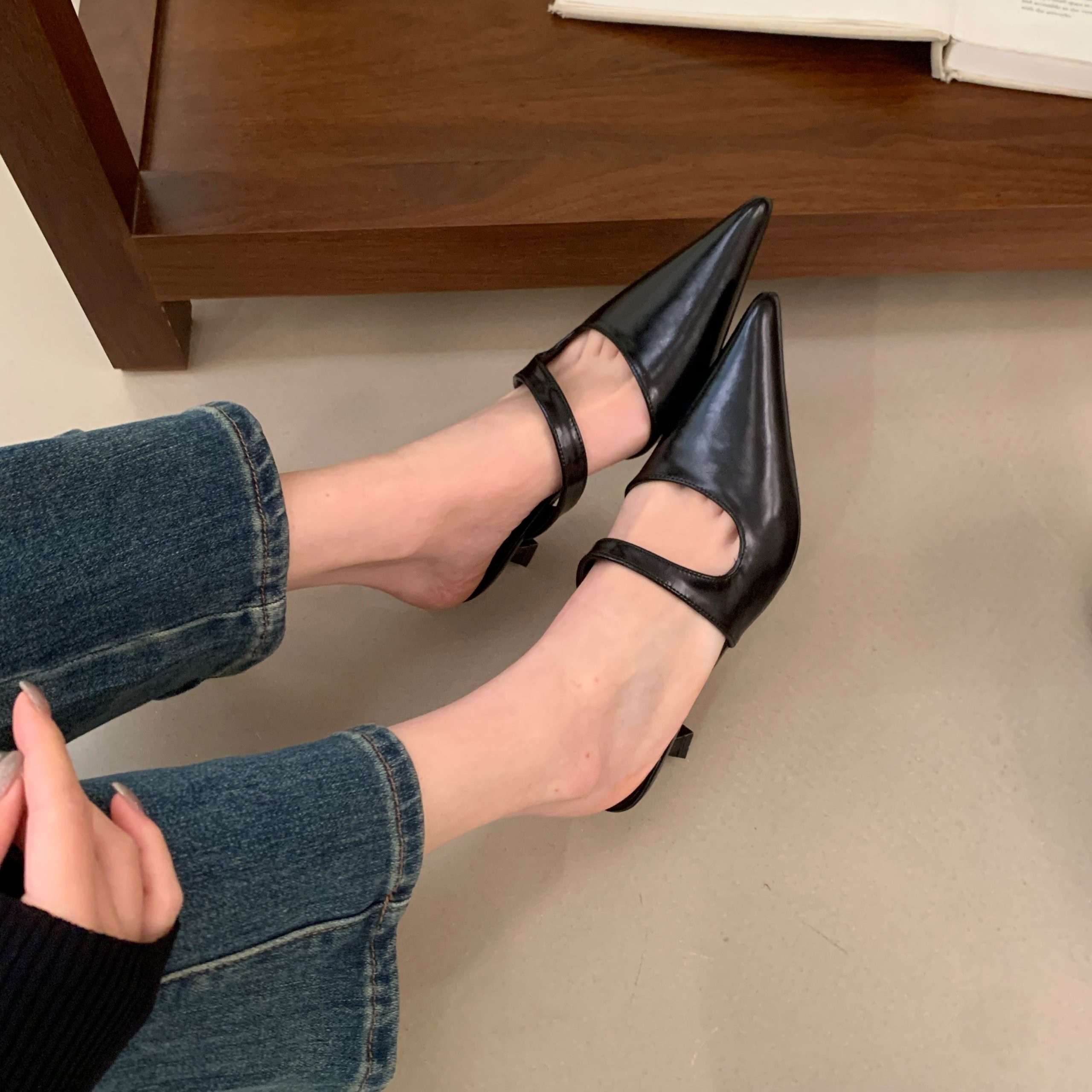 Women's Pointed Toe Mule Slippers with Kitten Heel - French Style Summer Open Toe Slippers for Dresses - Image 5
