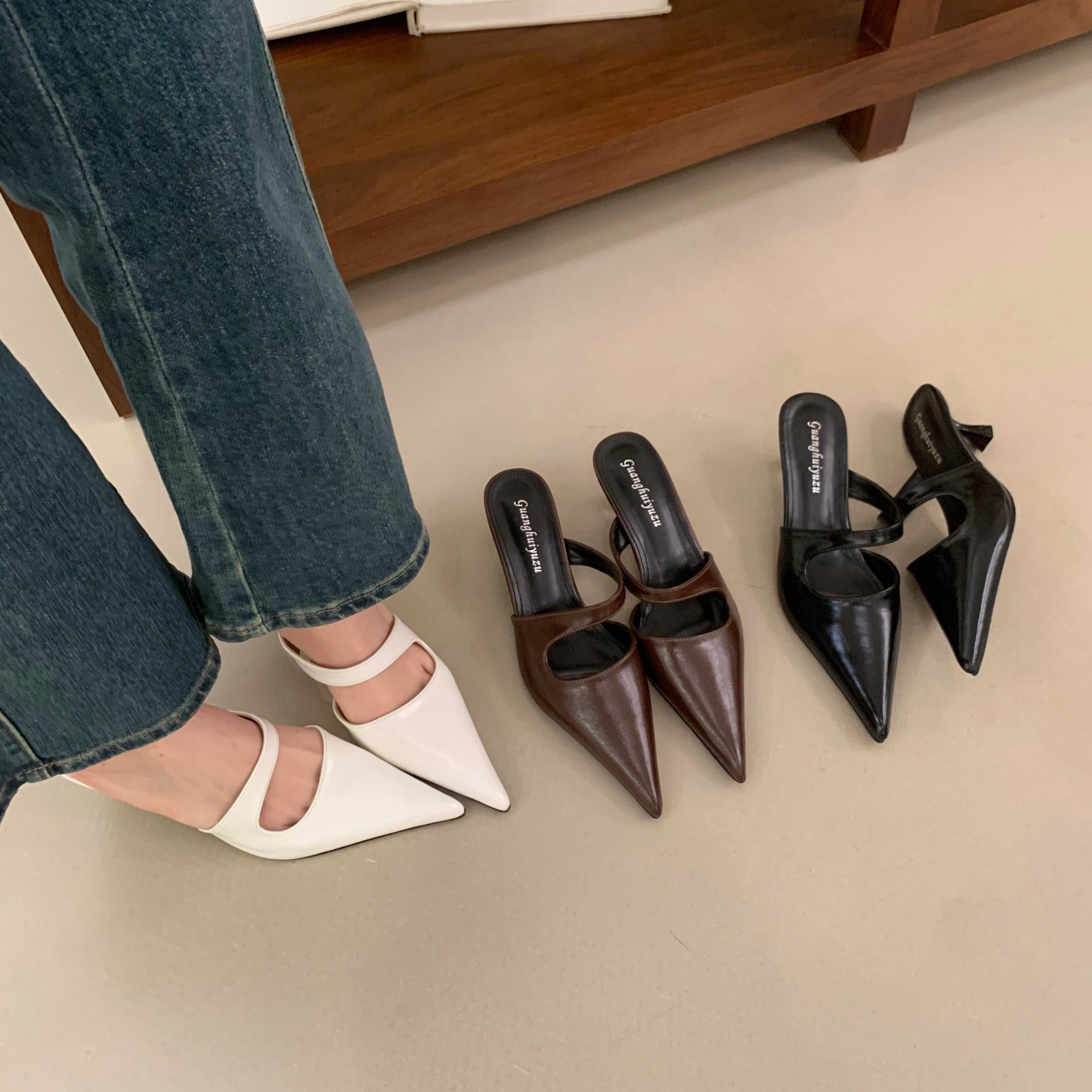 Women's Pointed Toe Mule Slippers with Kitten Heel - French Style Summer Open Toe Slippers for Dresses - Image 2