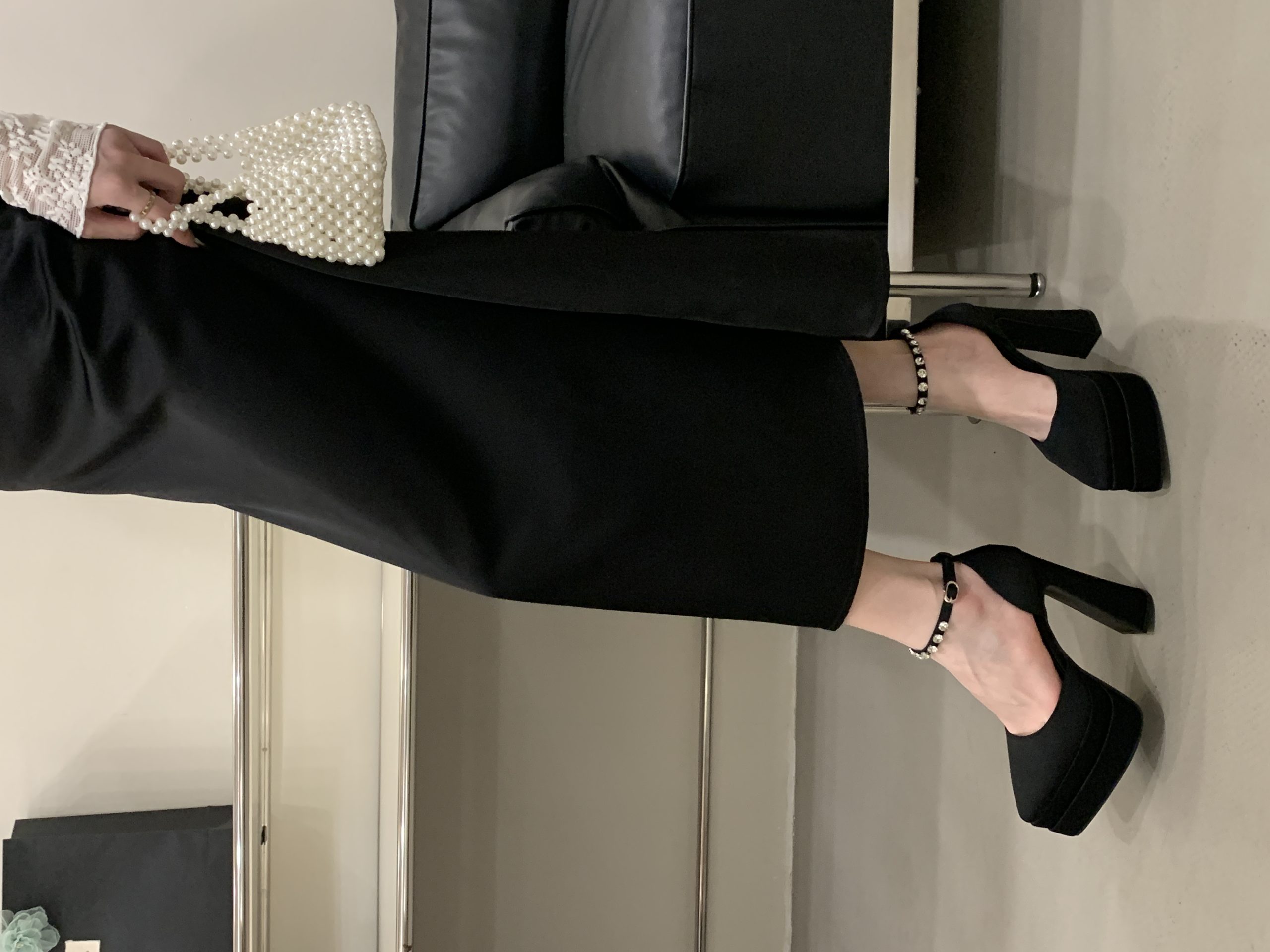 BUBUFLY Women's Black Pointed Toe Mary Jane Heels with Rhinestone Buckle Strap and Platform, Chunky Heel French Style - Image 3