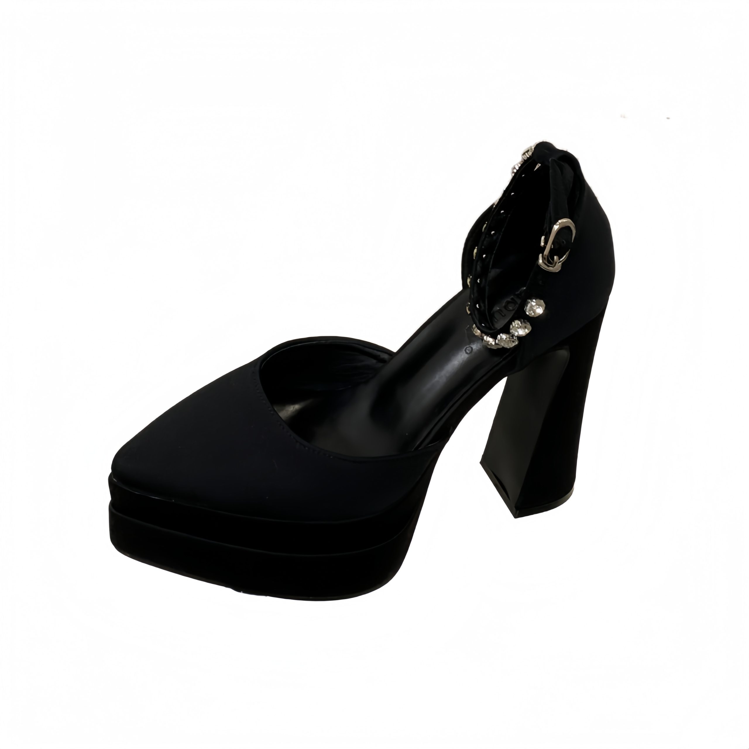 BUBUFLY Women's Black Pointed Toe Mary Jane Heels with Rhinestone Buckle Strap and Platform, Chunky Heel French Style - Image 5