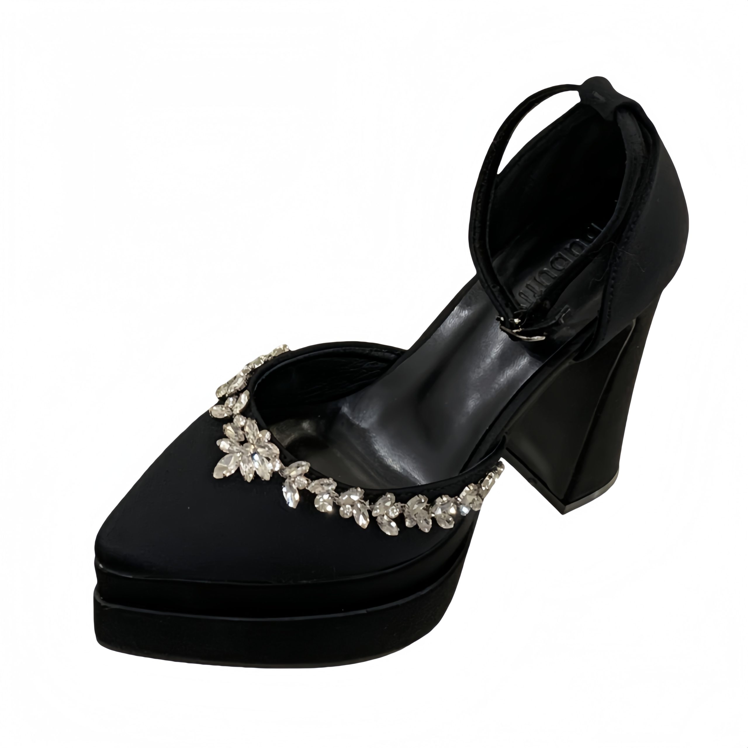 BUBUFLY New Rhinestone High Heel Sandals for Women Chunky Heel Platform Spring Summer Strap Pointed Toe Nude - Image 5