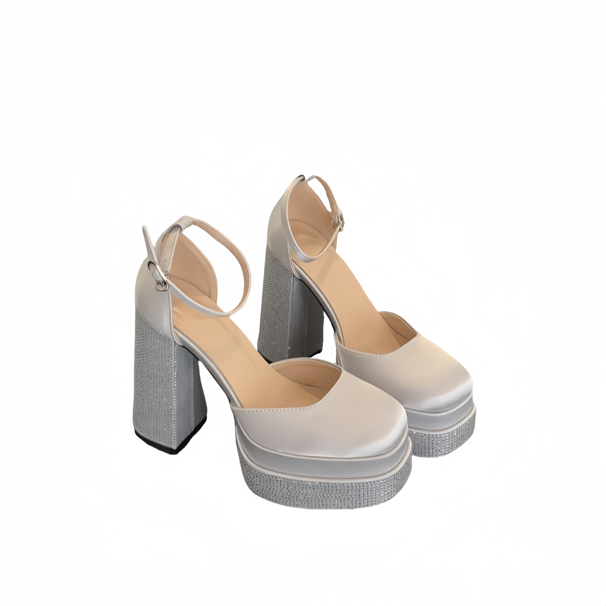 Silver High Heel Chunky Heel Rhinestone Wedding Shoes 2026 New One-Strap Open-Toe Women's Shoes with Platform - Image 5