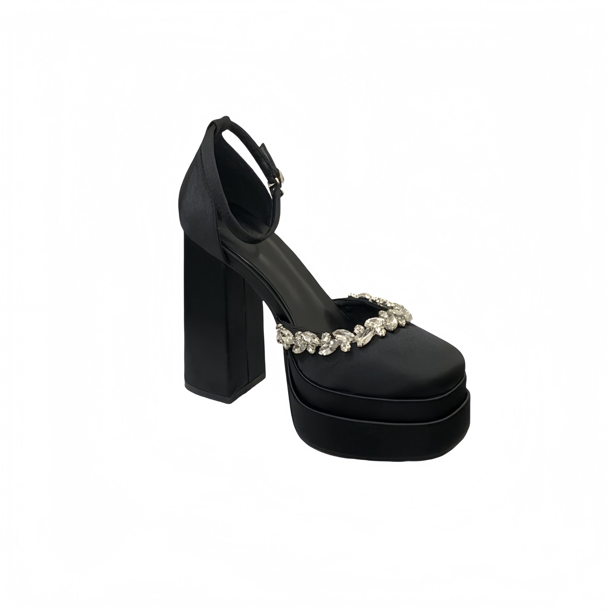 2026 High Heel Rhinestone Sandals Thick Sole Satin Mary Jane Shoes Women Chunky Heel Platform One-Strap High Heels - Image 5