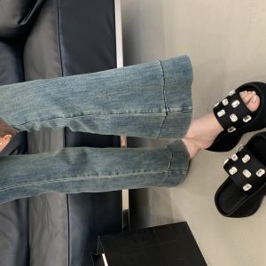 BUBUFLY 2026 New Summer Women's Transparent Toe Platform Wedge Sandals with Rhinestones