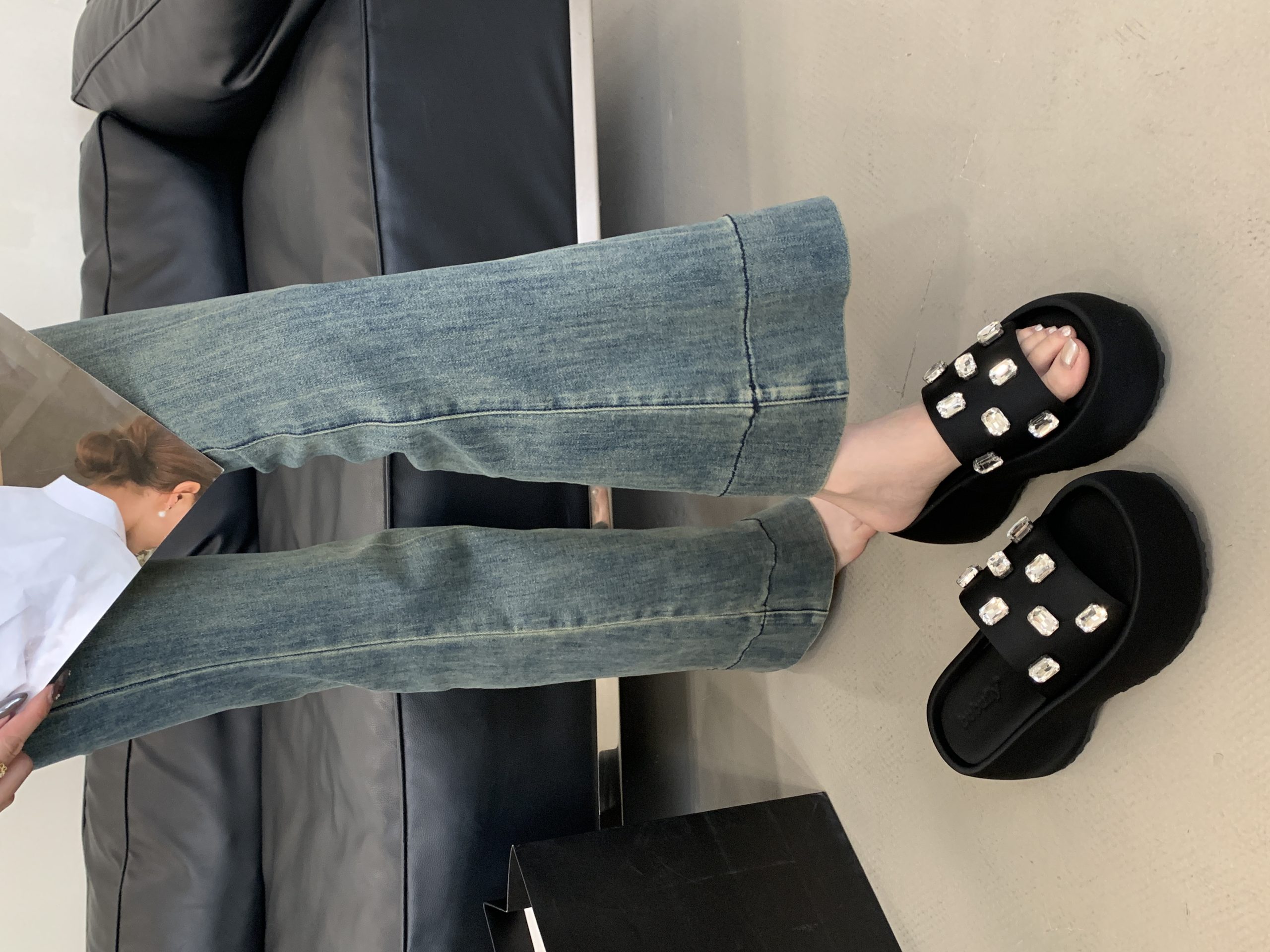 BUBUFLY 2026 New Summer Women's Transparent Toe Platform Wedge Sandals with Rhinestones
