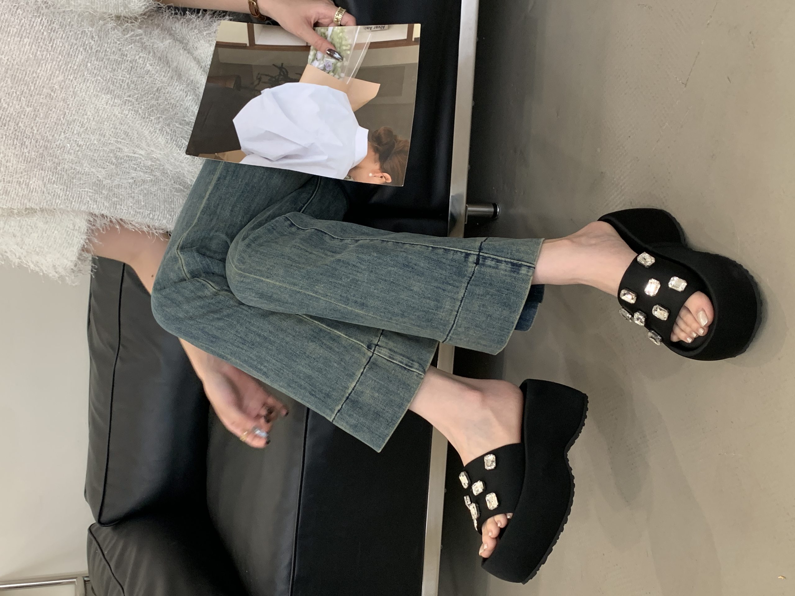 BUBUFLY 2026 New Summer Women's Transparent Toe Platform Wedge Sandals with Rhinestones - Image 2
