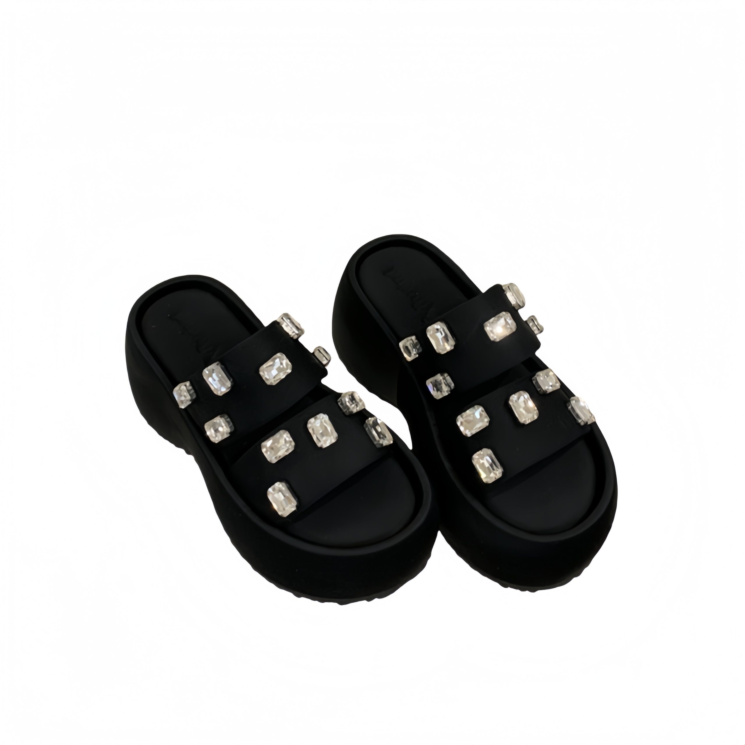2026 New Summer Lightweight Rhinestone Double Strap Thick Sole Platform Wedge Slippers for Women - Image 5