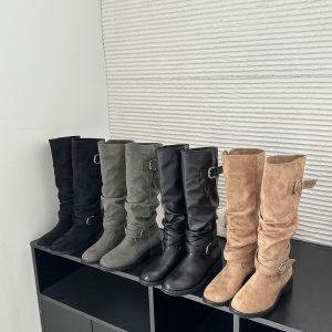 Domiuer 2026 Autumn New Double Buckle Minimalist Over-the-Knee Women's Boots