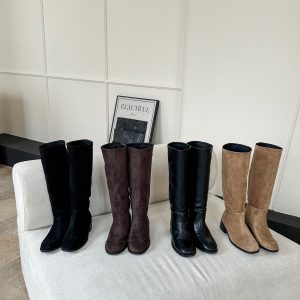 2026 Autumn Winter New Simple Versatile Over Knee Boots Women Round Toe Low Heel PU Lining Suede
